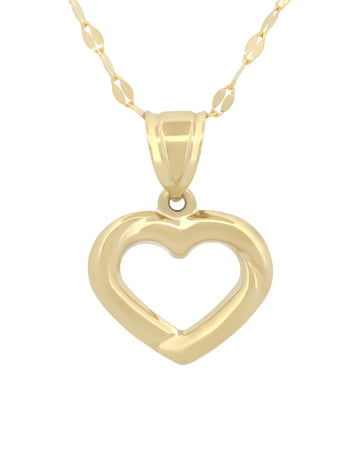 Cadena Con Dije Corazón Contorno 1.3 cm Oro Sólido 10k