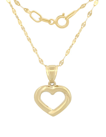 Cadena Con Dije Corazón Contorno 1.3 cm Oro Sólido 10k