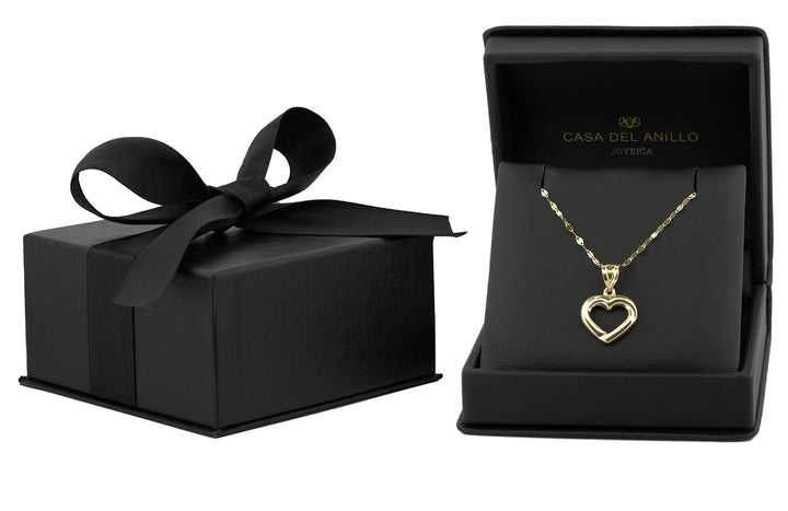 Cadena Con Dije Corazón Contorno 1.3 cm Oro Sólido 10k