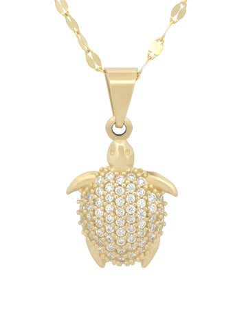 Cadena y Dije Tortuga Piedras 1.5 cm  Oro Sólido 10k