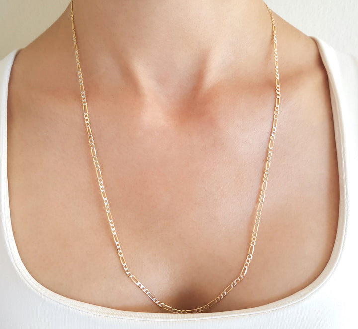 Cadena Figaro Diamantada 2.5 mm 60 Cm Oro Sólido 10k