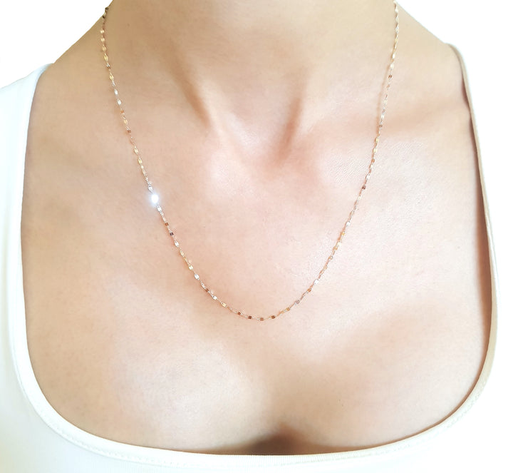 Cadena Plaquita 3 Oros 14k Sólido 55 cm