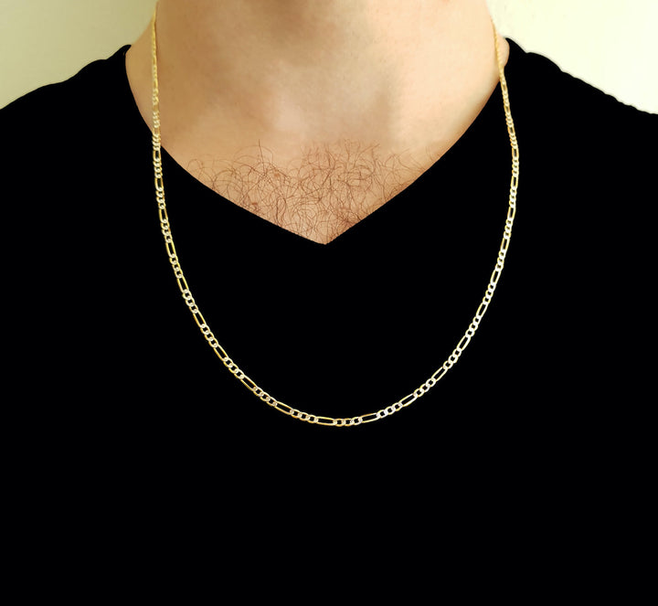 Cadena Figaro Diamantada 2.5 mm 60 Cm Oro Sólido 10k