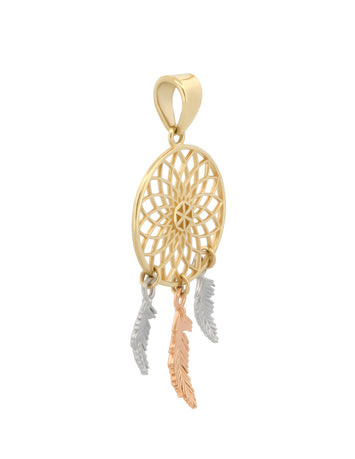 Dije Atrapador De Sueños 1.3 Cm 3 Oros Sólido 14k