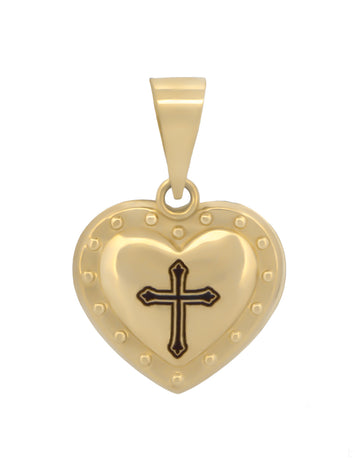 Dije Corazón Cruz Puntos Mediano Oro Sólido 10k