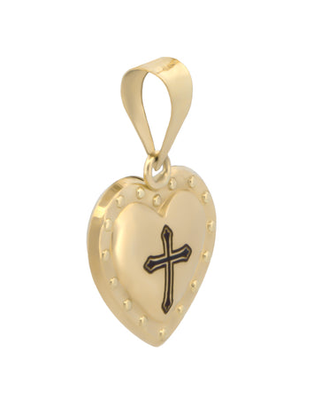 Dije Corazón Cruz Puntos Mediano Oro Sólido 10k