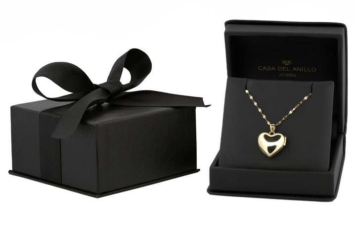 Cadena Con Dije Relicario De Corazón Con Mica 1.5 cm 14k