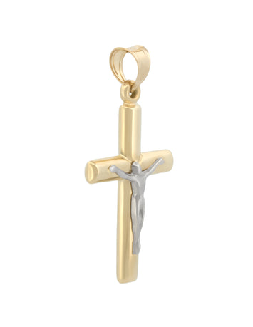 Dije Cristo Tubular 2.1 cm por 2.5 mm Oro Sólido 14k