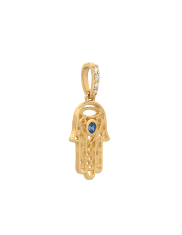 Dije Mano de Fatima Zafiro Oro Sólido 18k