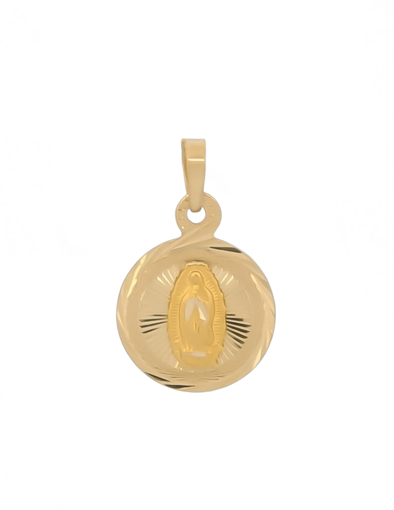 Medalla Dije Virgen De Guadalupe Facetada 1.5 cm Oro Sólido 14k