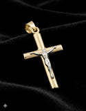 Dije Cristo Tubular 2.1 cm por 2.5 mm Oro Sólido 14k