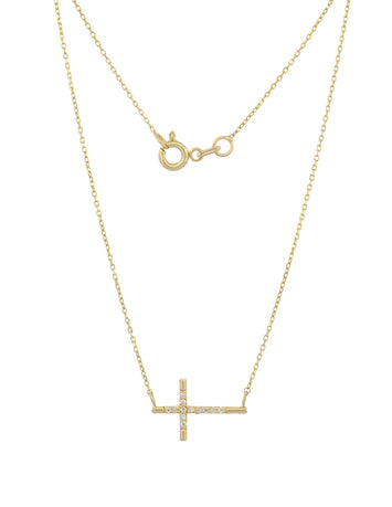 Gargantilla Cruz Horizontal Diamantes Oro Sólido 14k