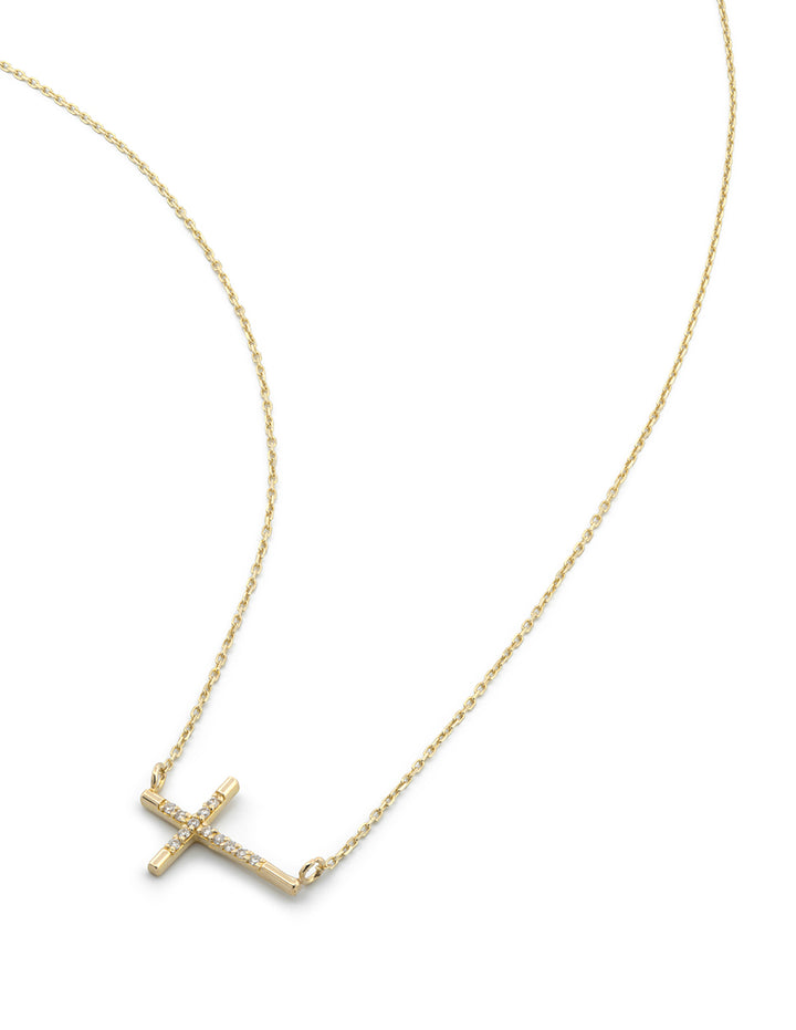 Gargantilla Cruz Horizontal Diamantes Oro Sólido 14k