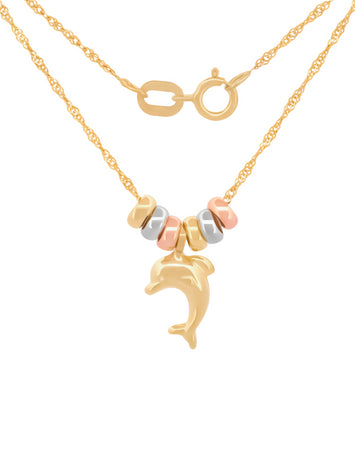 Cadena Gargantilla Dama Delfín Con 3 Oros 10k Sólido