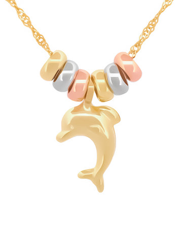 Cadena Gargantilla Dama Delfín Con 3 Oros 14k Sólido