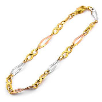 Hermosa Pulsera Pulso Infinito Barritas 3 Oros Sólido 14k