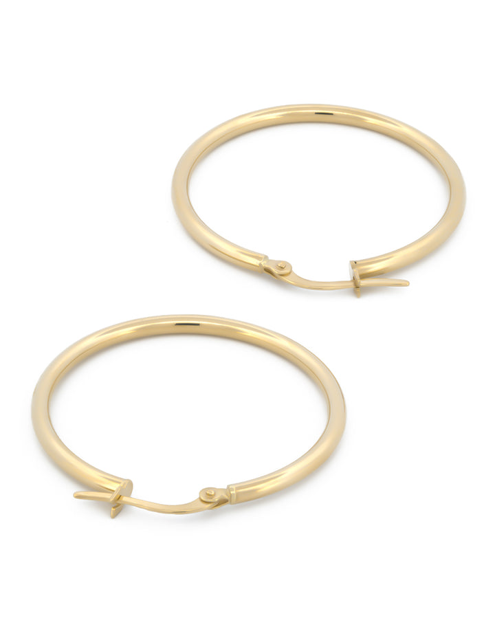 Hermosas Arracadas Lisas 2.9 Cm Oro Italiano Sólido 14k