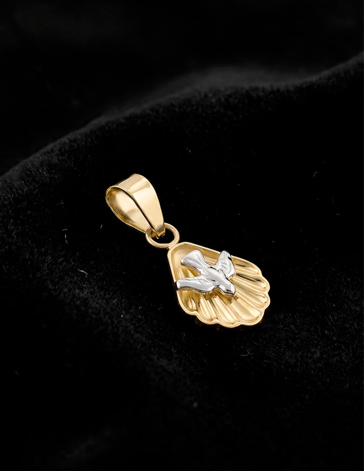 Medalla Espíritu Santo Concha 1.1 Cm Oro Sólido 10k
