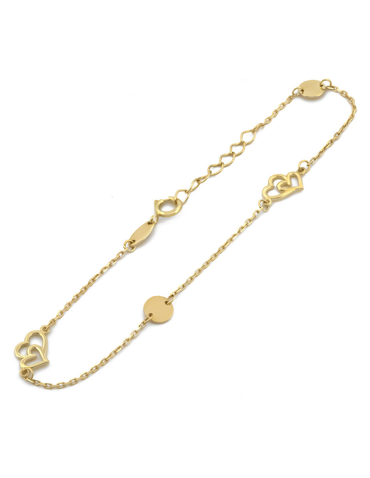 Pulsera Corazones Enlazados y Espejos Oro Solido 10k