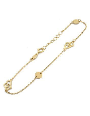 Tobillera Corazones Enlazados y Espejos Oro Solido 10k