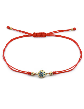Pulsera Ajustable Hilo Rojo Ojito 9 mm Oro Sólido 14k