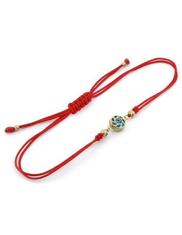 Pulsera Ajustable Hilo Rojo Ojito 9 mm Oro Sólido 14k