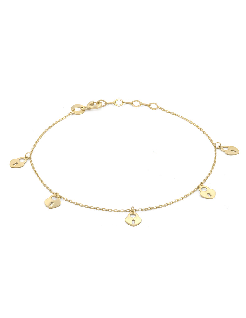 Pulsera Llaves Corazones Oro Sólido 14k