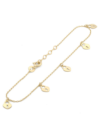 Pulsera Llaves Corazones Oro Sólido 14k