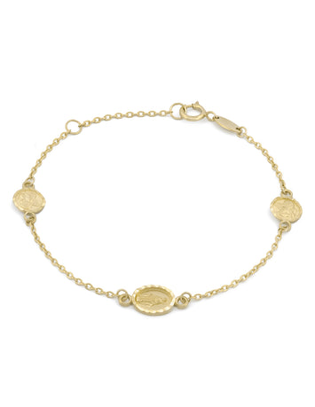 Pulsera Para Niña Virgen y Querubines Oro Sólido 10k 15 cm