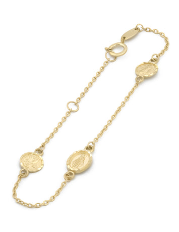 Pulsera Para Niña Virgen y Querubines Oro Sólido 10k 15 cm