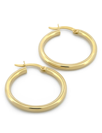 Arracadas Redondas 3.0 Cm 2 mm Oro Sólido 10k