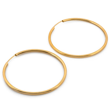 Arracadas Lisas Redondas 4.0 Cm Oro Sólido 14k