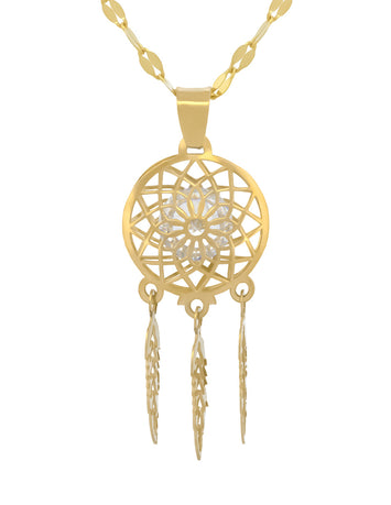 Cadena y Dije Atrapador de Sueños Con Piedra Oro Sólido 14k