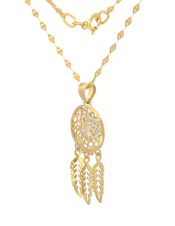 Cadena y Dije Atrapador de Sueños Con Piedra Oro Sólido 14k