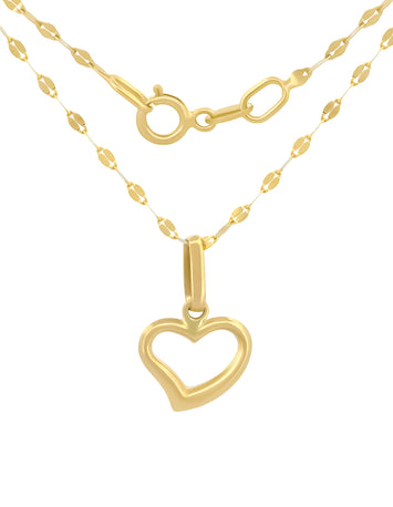 Cadena y Dije Corazon Curvo Oro Sólido 10k