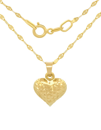 Cadena y Dije Corazón Facetado Oro Solido 14k