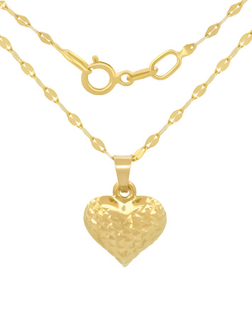 Cadena y Dije Corazon Facetado Oro Solido 10k