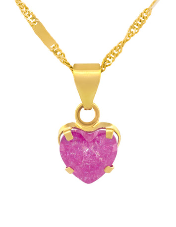 Cadena y Dije Corazón Rosa Barbie Bisel 0.6 Cm Oro Sólido 10k