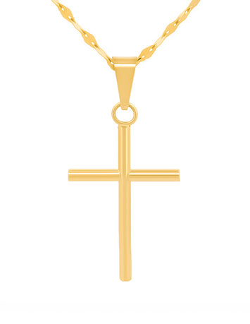 Cadena Y Dije Cruz Tubo 2.5 cm Oro Sólido 10k