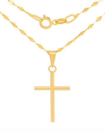 Cadena Y Dije Cruz Tubo 2.5 cm Oro Sólido 10k