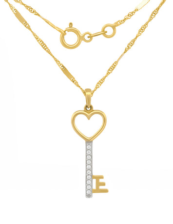 Cadena Gargantilla Llave Corazon Zirconias 2.5 cm  Oro Solido 14k