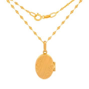 Cadena Con Dije Relicario Oval 2 Vistas Oro Sólido 14k