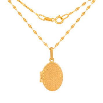 Cadena Con Dije Relicario Oval 2 Vistas Facetado Oro Sólido 10k