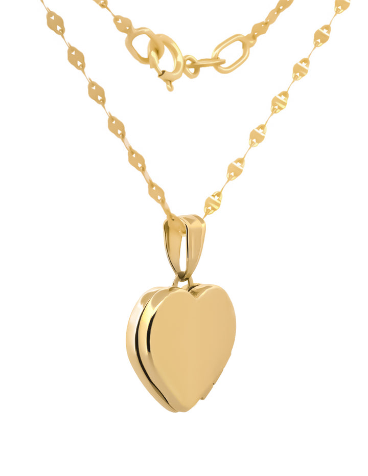 Cadena Con Dije De Corazón Relicario Liso Oro Sólido 10k