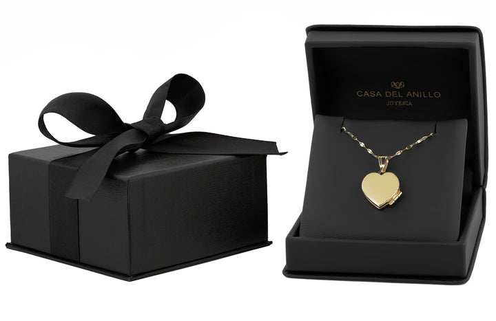 Cadena Con Dije De Corazón Relicario Liso Oro Sólido 10k