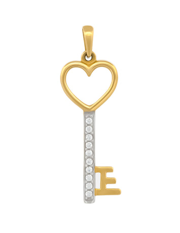 Dije Llave Corazón Zirconias 2 Oros 2.5 cm Sólido 14k
