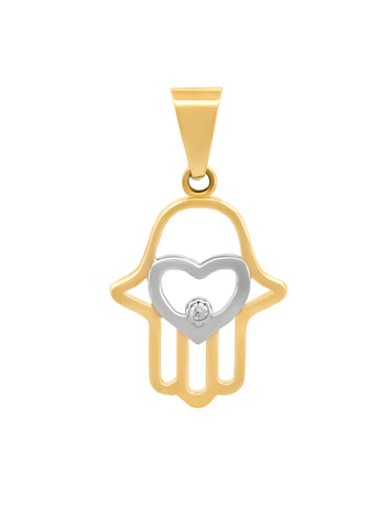 Dije Mano Fatima Corazón Oro Sólido 10k