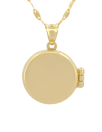 Cadena Con Dije Relicario Circulo Liso Oro Sólido 14k