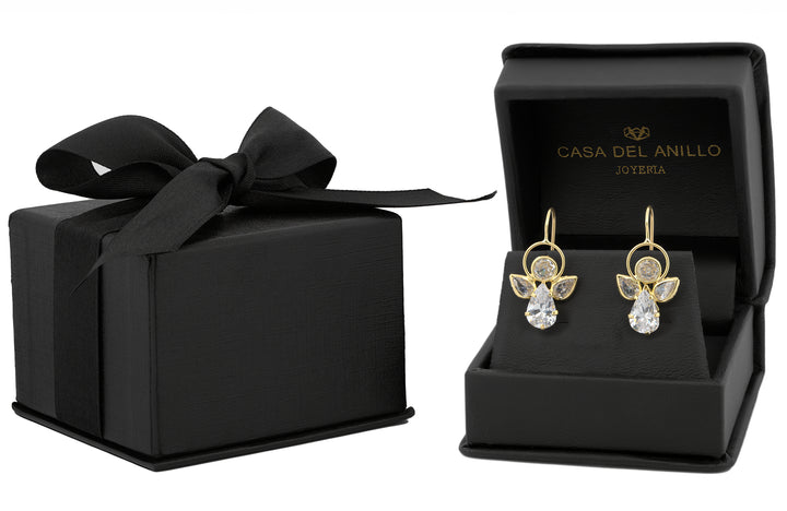 Aretes Angel Zirconias Oro Sólido 10k