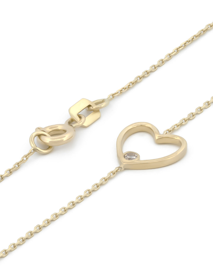 Pulsera Corazón Zirconia Oro Sólido 10k